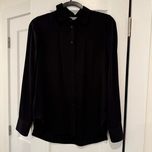 Classic Vince Slim Fitted Stretch-Silk Blouse Button Down Shirt Black - S S/P